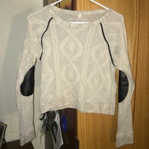 Cream and Black Sweater with Elbow Patches