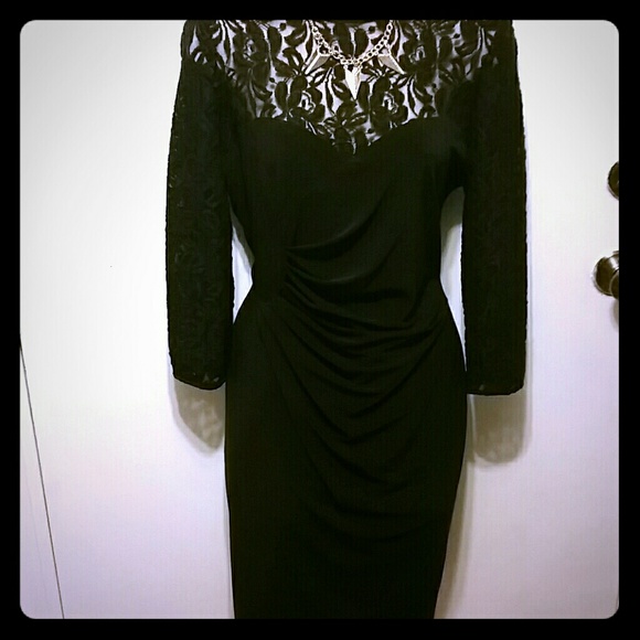 Lace rouched black dress