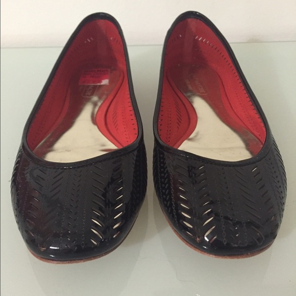 Black Patent Leather Coach Ballerina Flats