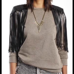 Black/ gray fringe shoulder sweatshirt