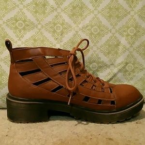 Faux leather cutout combat boots