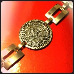 Inca Aztec Medallion Sterling Silver 925 Bracelet