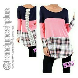 Navy / Pink Trendy Tunic with Lace Detail