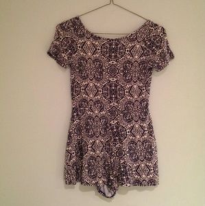 printed romper and striped tee