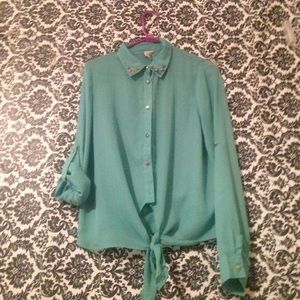 Turquoise sheer button down