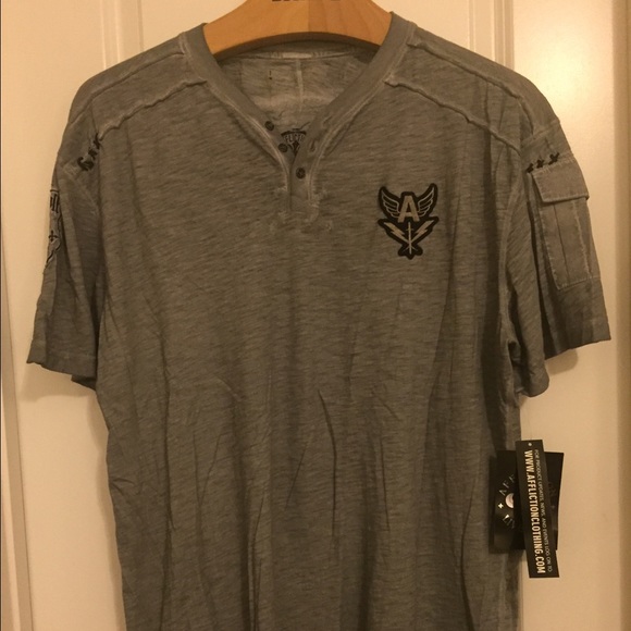 NWT AFFLICTION men's PATCH button tee 2XL