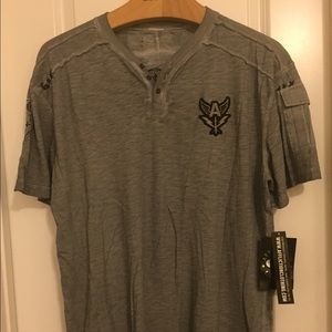 NWT AFFLICTION men's PATCH button tee 2XL