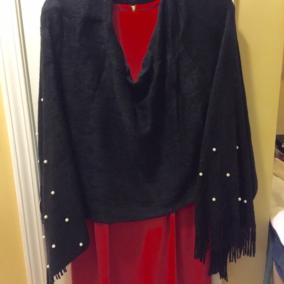 Black shawl adorned with pearls
