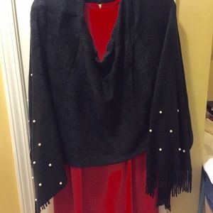 Black shawl adorned with pearls