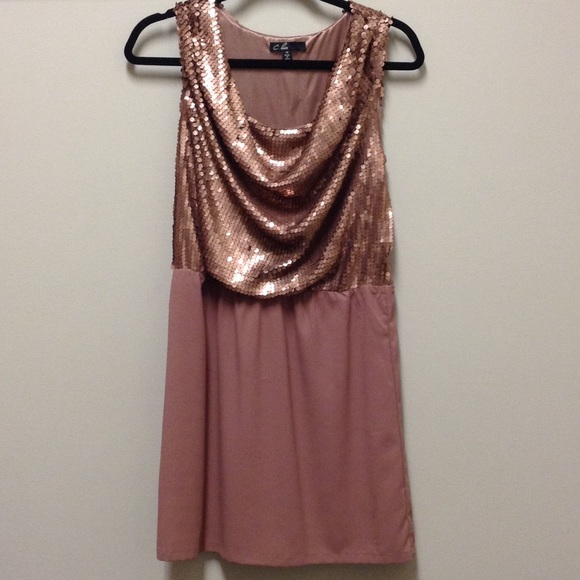 Rose Gold Cowlneck Sequin Dress