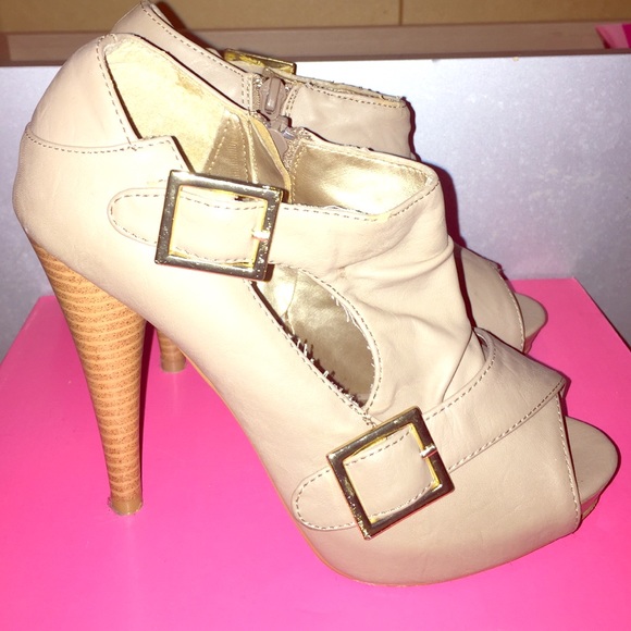 Dark Nude Faux Leather Peep Toe Heels (Booties)