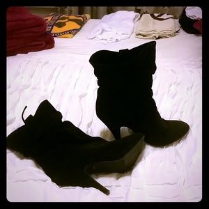 Black slouch ankle boot with about 2 inch heel