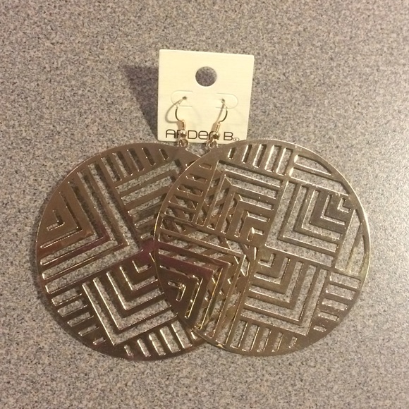 Gold Tone Oversized Graphic Design Earrings, NWT