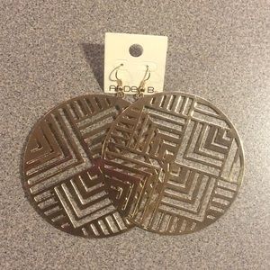 Gold Tone Oversized Graphic Design Earrings, NWT