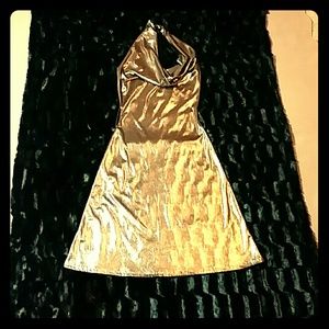 Metallic Gold Halter Dress