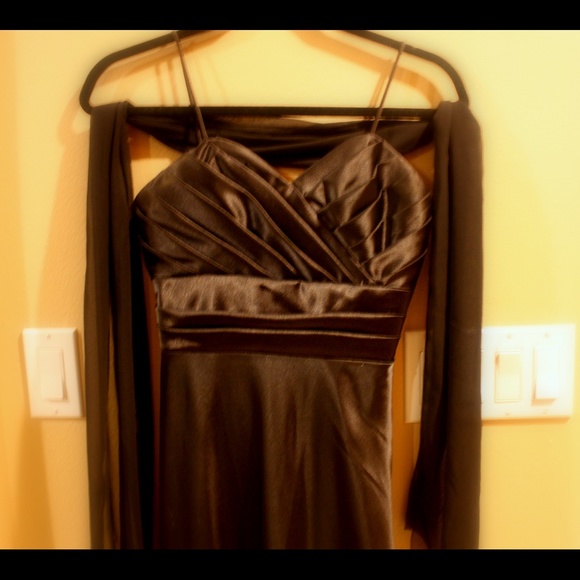 Black Satin Formal Dress With Train