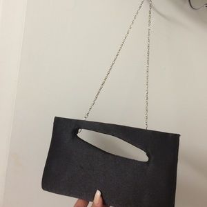Black satin clutch chain strap handle NEW