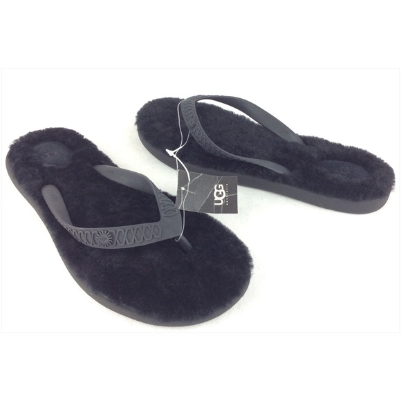 black ugg fluffie flip flops black ugg fluffie flip flops