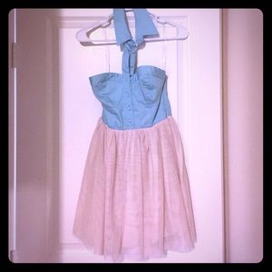Baby blue/cream halter dress