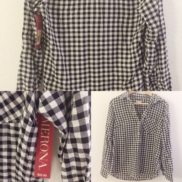 Merona Black and White Checkered Blouse