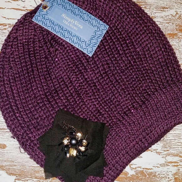 Vera Wang Accessories - Purple sparkle beanie w/fabric flower accessory