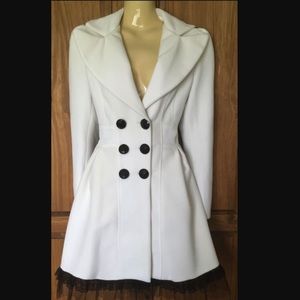 Off White / Cream Peacoat with Black Ruffles