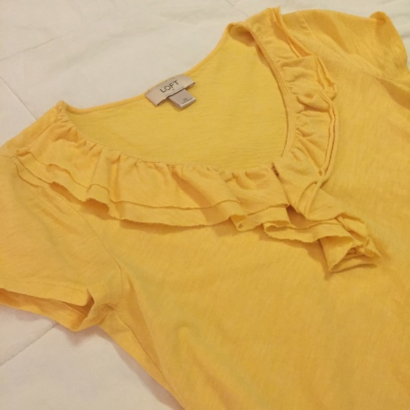 LOFT Yellow Short Sleeve Ruffle Blouse Top XS