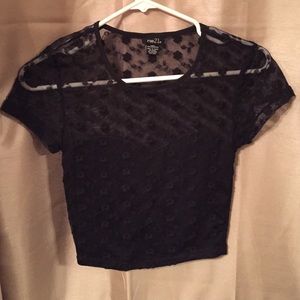 Black Embroided Flower Mesh Croptop