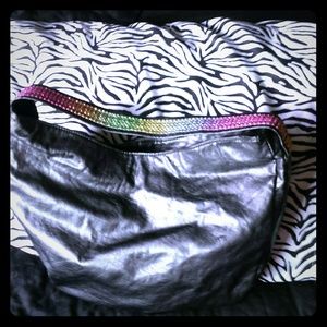 Black purse with rainbow strap