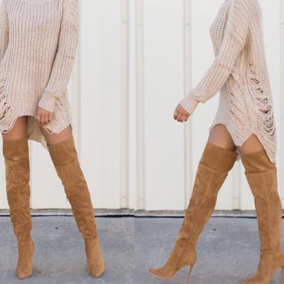 chestnut thigh high boots