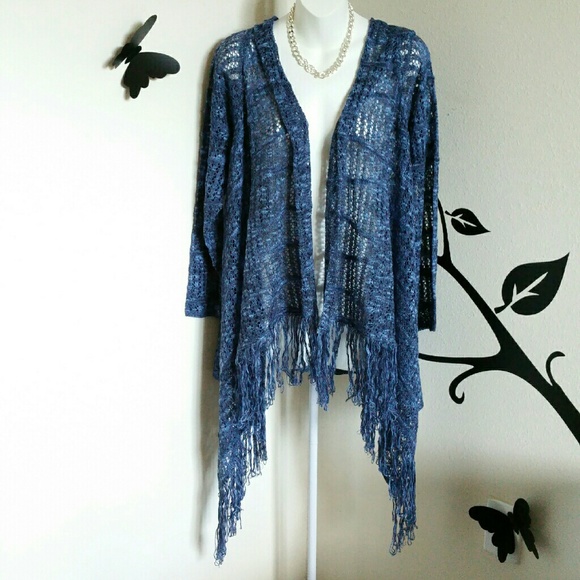 One World  Sweaters - Blue Open Knit Cardigan