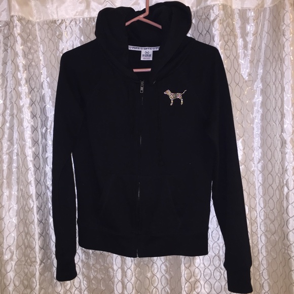 SOLD PINK rhinestone RARE black hoodie - Picture 2 of 4