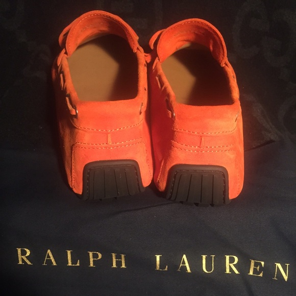 Men\'s orange polo loafer shoes.