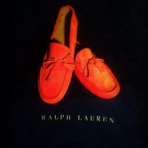 Men's orange polo loafer shoes.