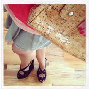 Black leather high wedges