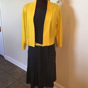 Blue and white dot dress with cardigan