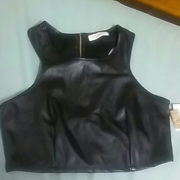 Black Pu leather cop top