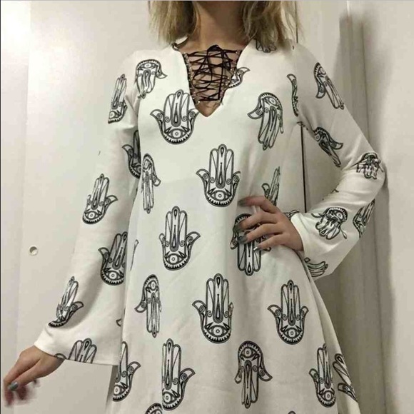 Hamsa Hand Lace Up Dress