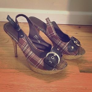 Sling back plaid heels