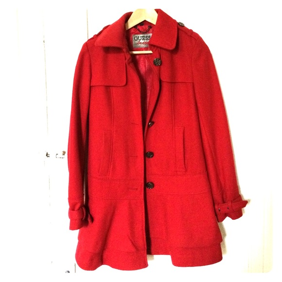 Guess red skirt bottom pea coat, size XS