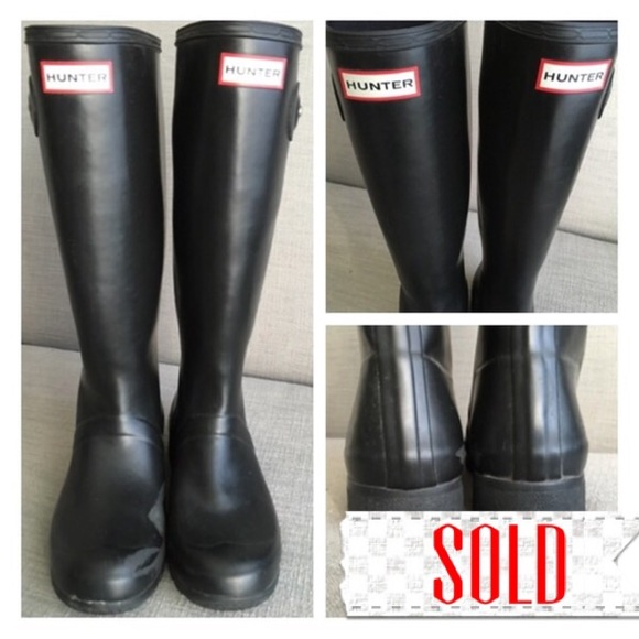 Hunter Tall Black Matte Rain Boots women size 6 - Picture 1 of 4