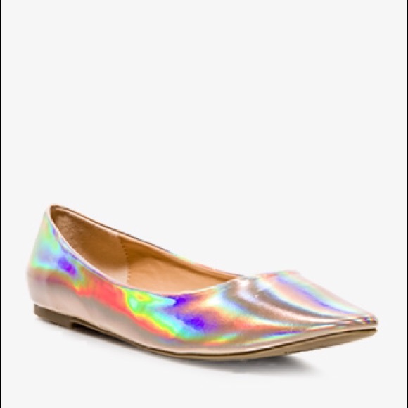 nude holographic flats