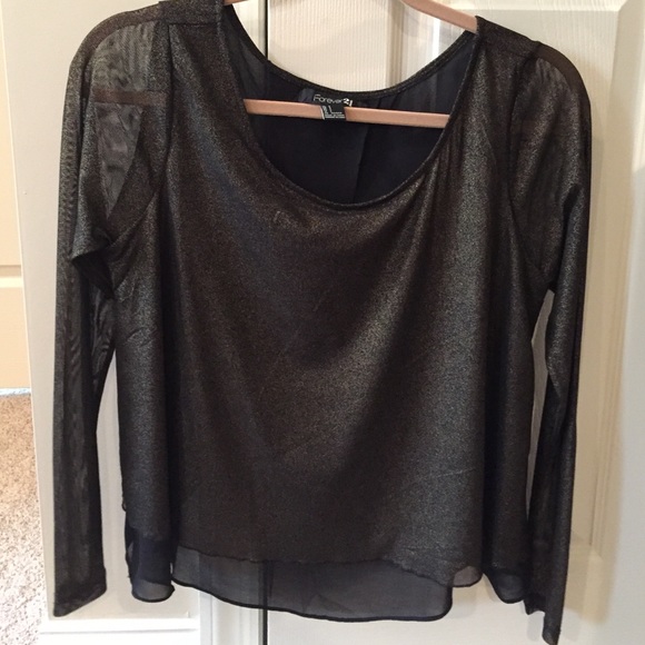 Gold and black long sleeve dressy blouse
