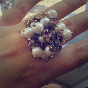 Betsey Johnson Stretchy Faux Pearl Cluster Ring
