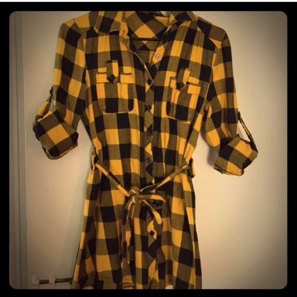 Button down yellow and black flannel