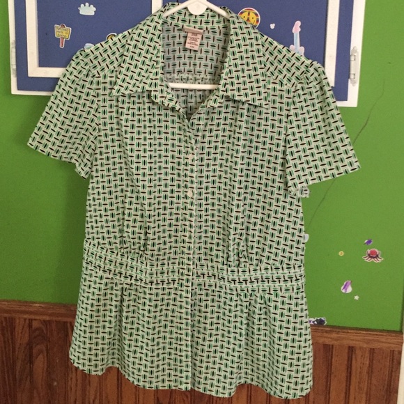 Green and white peplum blouse