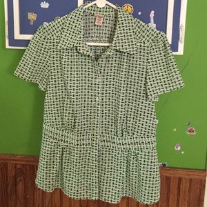 Green and white peplum blouse