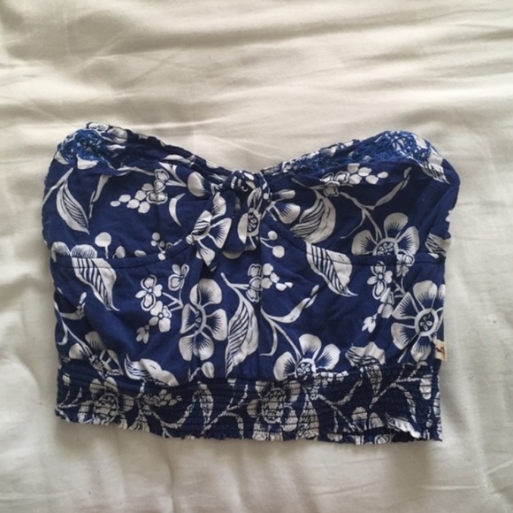 Hollister Tops - Strapless Blue Floral shirt