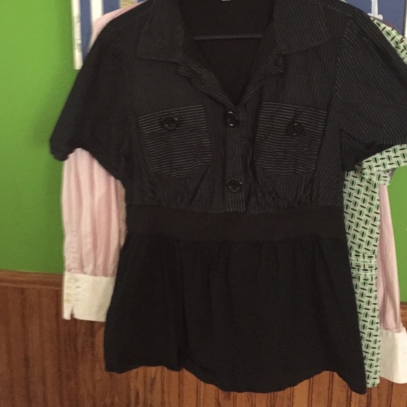 Black pinstripe and black peplum blouse