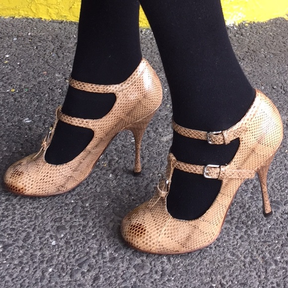 Snakeskin Dolce & Gabbana Double T-Strap Heels - Picture 2 of 3